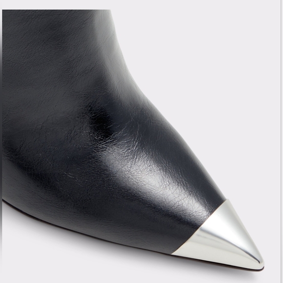 Aldo "Nilita" Black Leather Ankle Boots with Silver Toe Cap - Picture 4 of 4